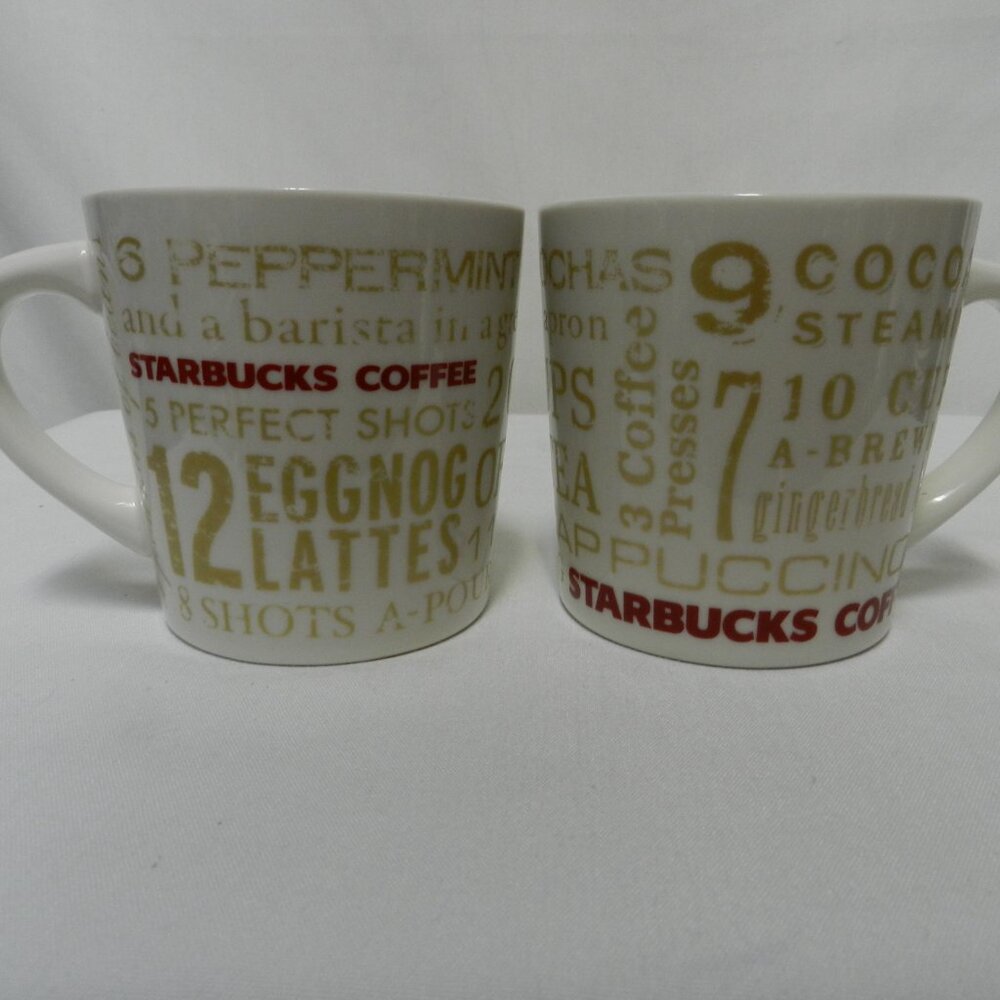 Starbucks Christmas Holidays Mug Cup  Eggnog Peppermint Micro Dish Set Pair 2